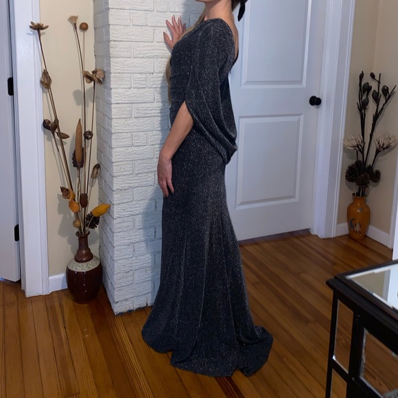 Glitter Accent Drape Sleeve Stretch Sheath Dress - Picture 3 of 4